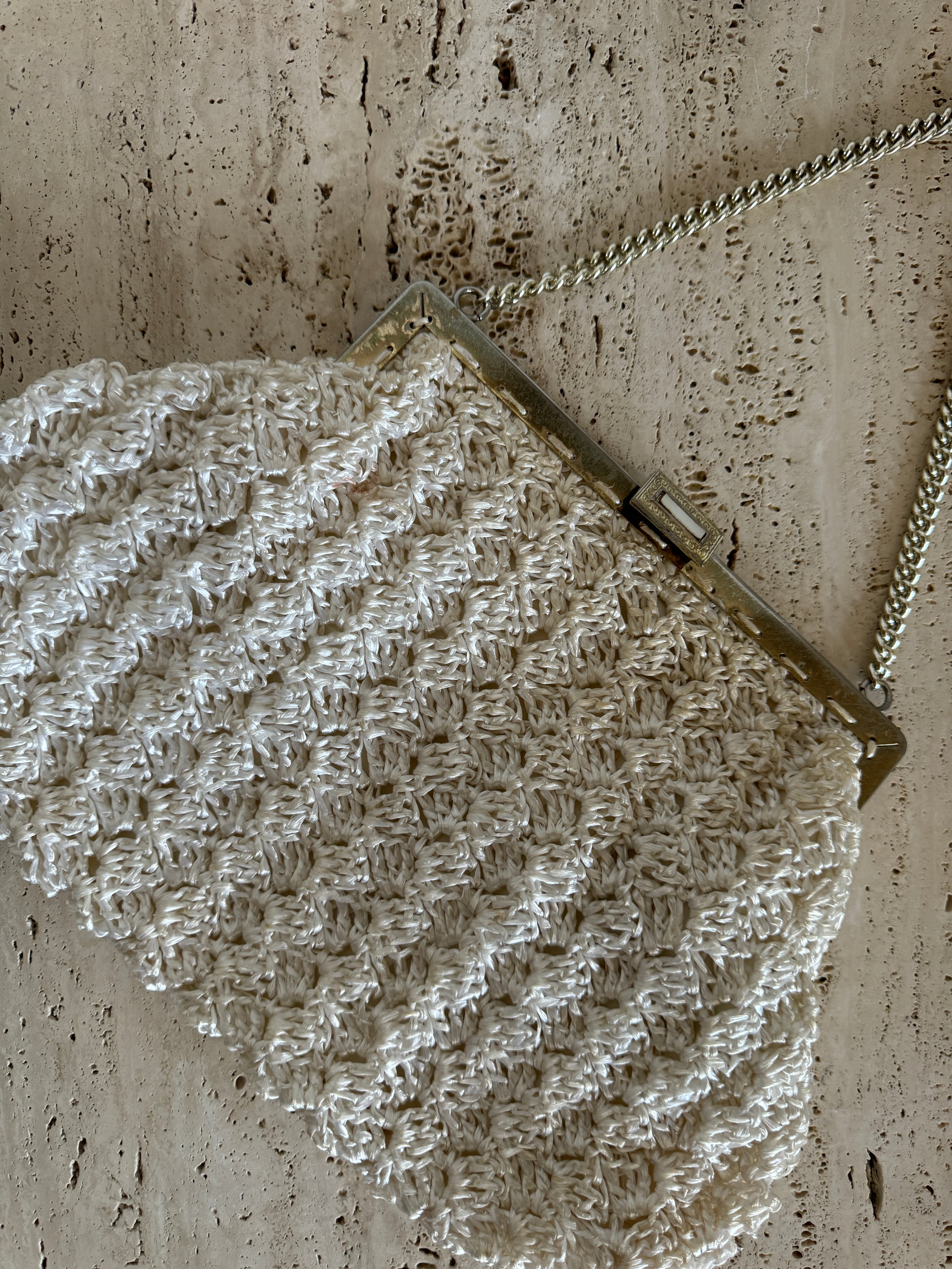 Vintage Woven Handbag With Silver Chain