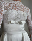 Vintage 50s Reworked Lace Long Sleeve Satin Wedding Gown With Bow