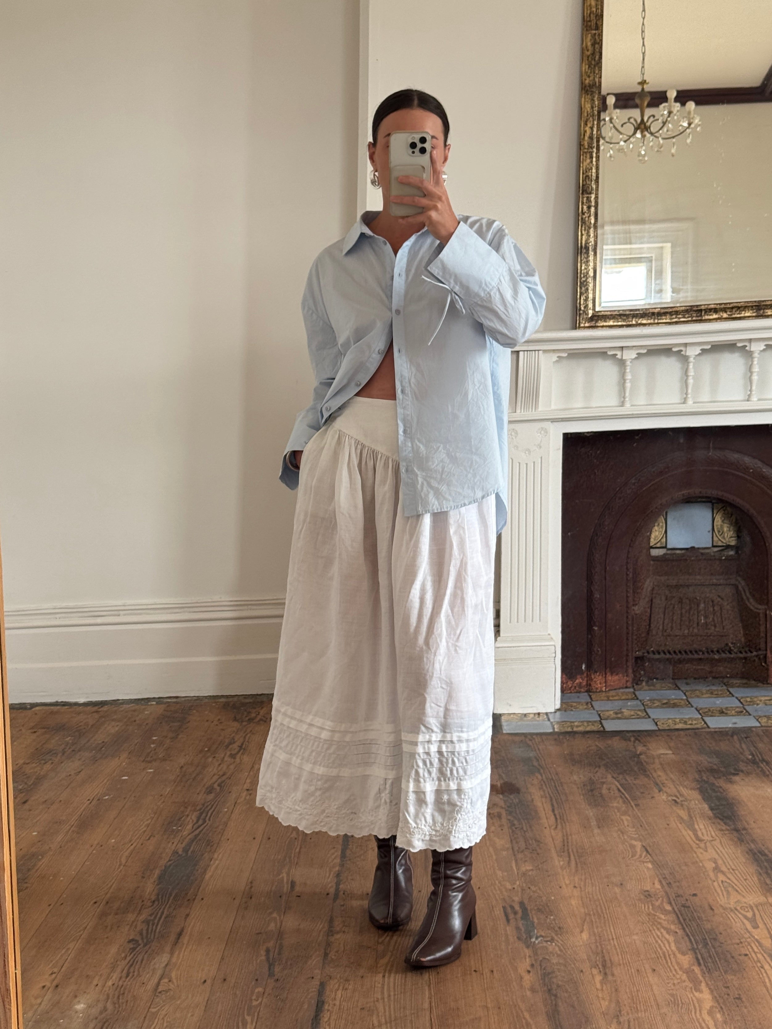 Vintage Edwardian Cotton Basque Waist Skirt