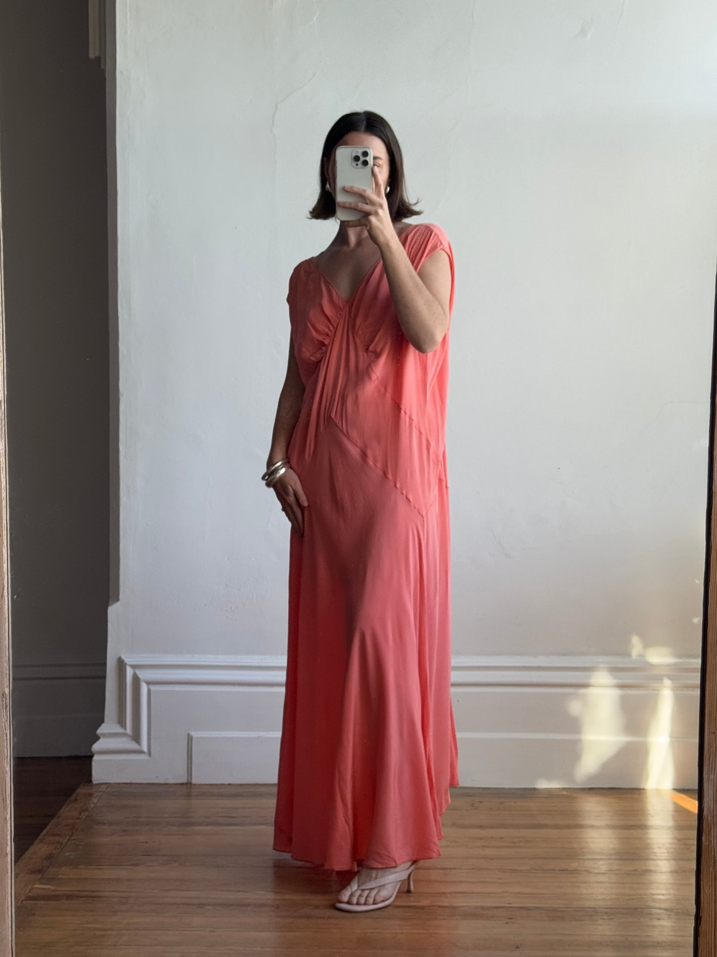Vintage 30s Plus Size Art Deco Slip Dress Coral