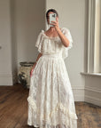 Vintage 70s Prairie Lace Wedding Dress Creme