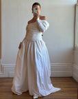 Vintage 90s Pure Silk Rosette Off Shoulder Wedding Gown