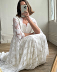 Vintage 70s Butterfly Lace Bridal Gown