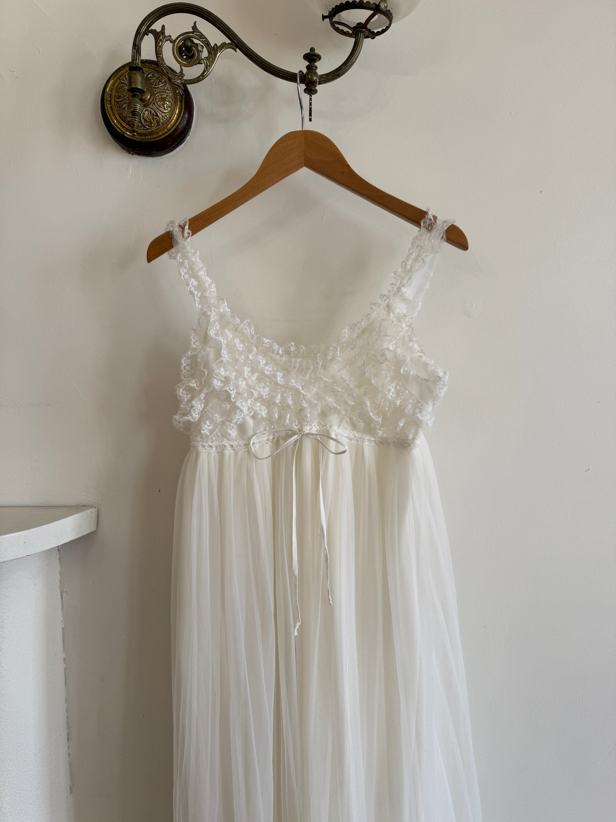 Vintage 50s Honeymoon Ruffle Slip White