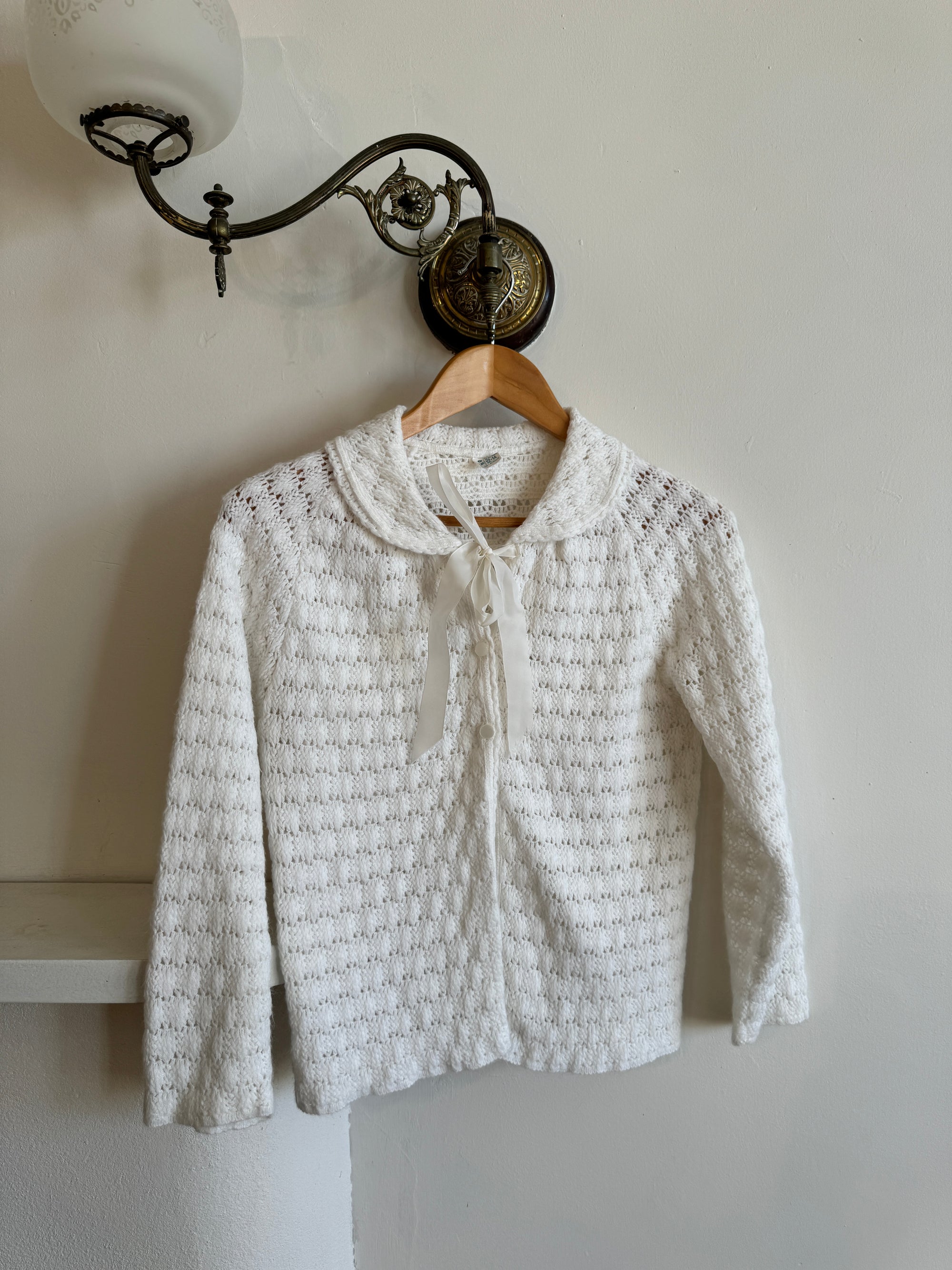 Vintage Knit Tie Up Cardi White