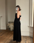 Vintage 90s Velvet Bodycon Maxi Dress with Fur Trim