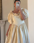 Vintage 90s Silk Dupion Rosette Bridal Midi Gown