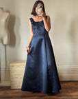Vintage 90s Satin Bow Gown Navy