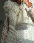 Vintage 90s Italian Crochet Column Frill Dress with Matching Bag