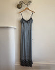 Vintage 90s Mesh Strappy Slip Dress Blue Satin Noir