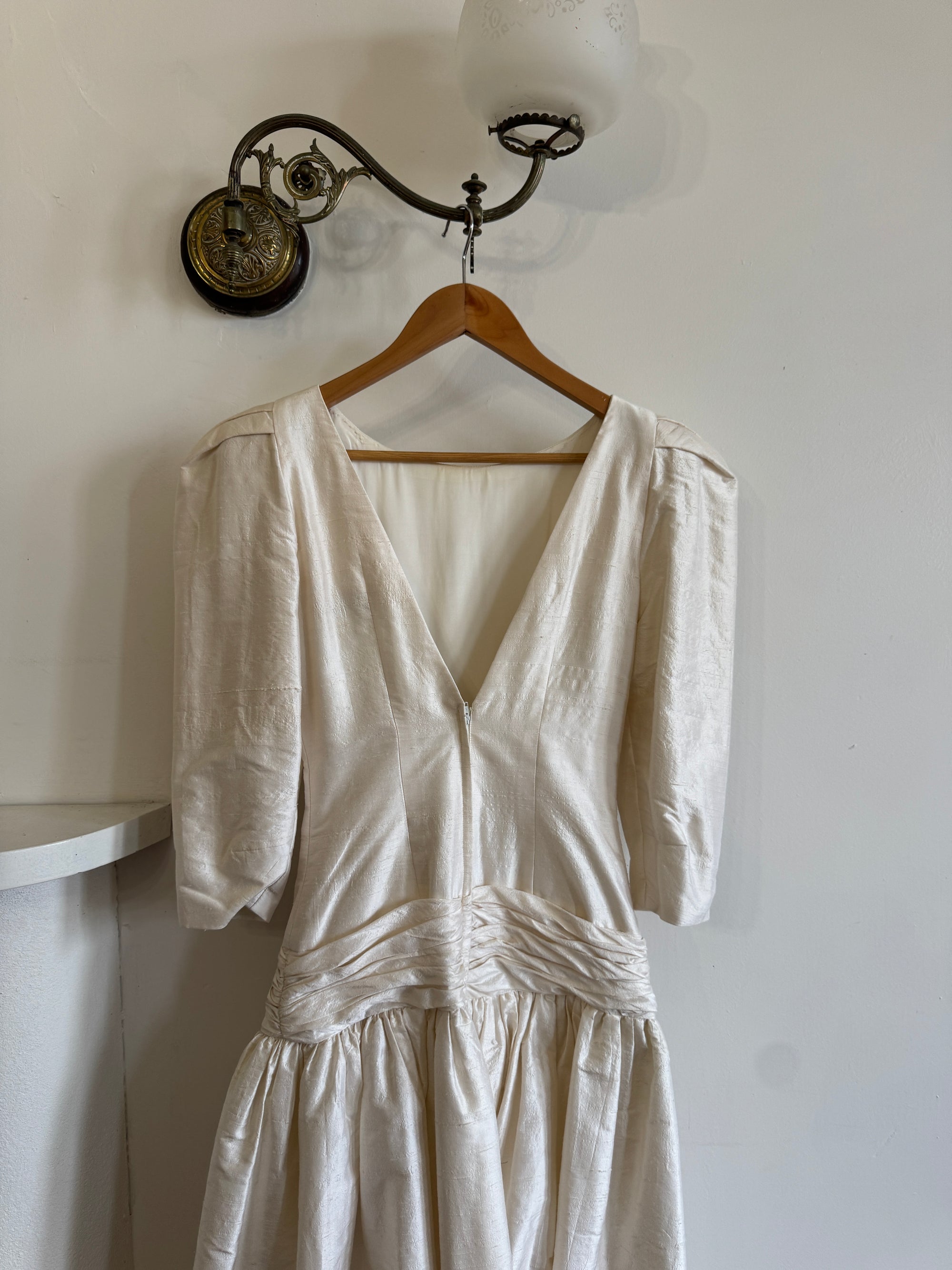 Vintage 80s Pure Silk Drop Waist Bridal Midi