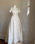 Vintage 90s Cherry Blossom Satin Short Sleeved Bridal Gown
