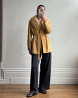 Vintage 70s Caramel Suede Belted Jacket with Fur Collar