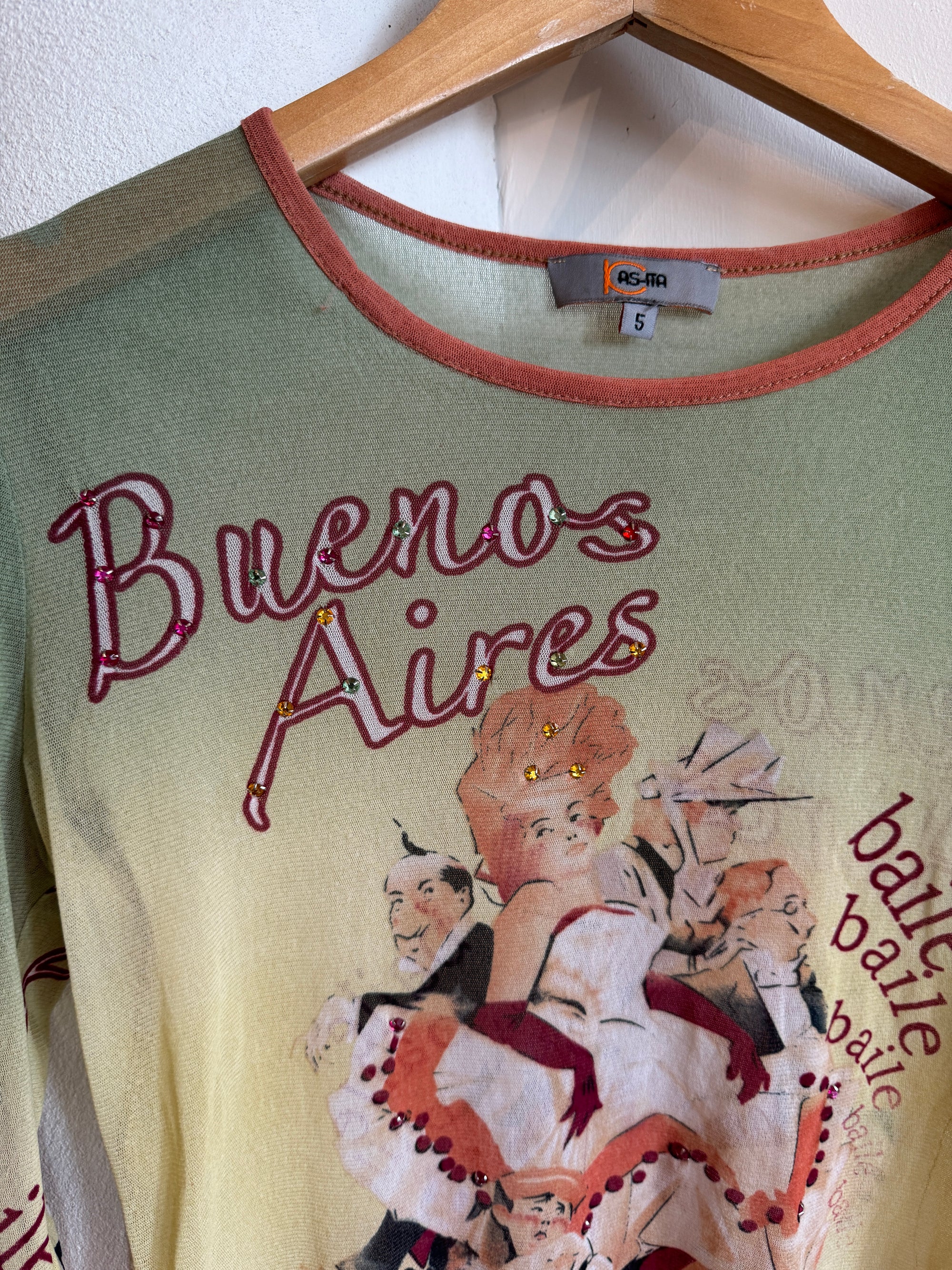 Vintage Y2K Buenos Aires Mesh Graphic Top