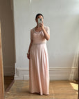 Vintage 80s Baby Pink Pure Silk Embellished Evening Gown