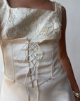 Vintage 90s Lace Up Waist Satin Column Wedding Dress