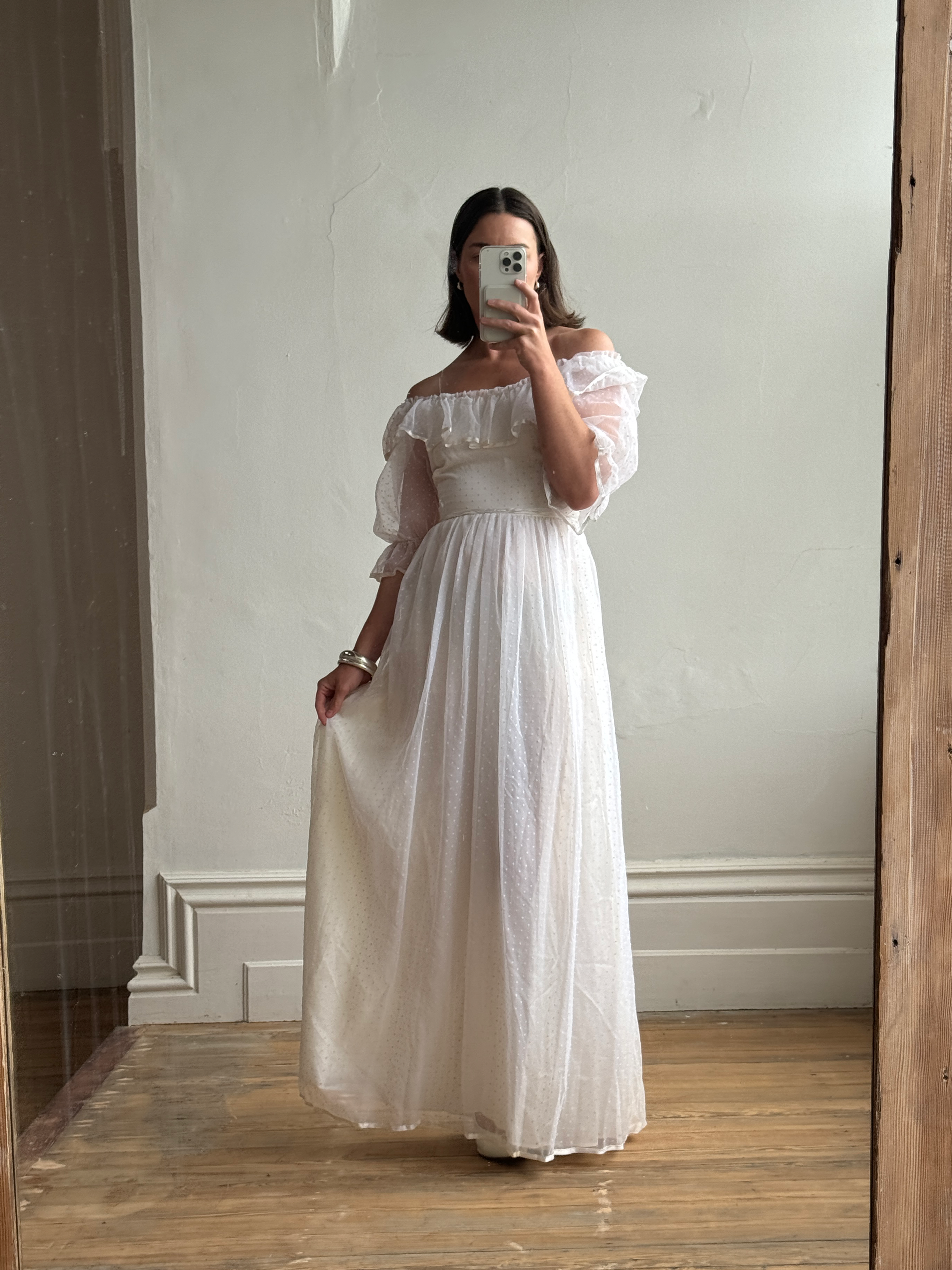Vintage 70s Polka Dot Ruffle Australian Made Wedding Dress