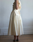 Vintage 90s Silk Dupion Rosette Bridal Midi Gown