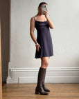 Vintage 90s Satin Micro Mini Dress Navy Satin