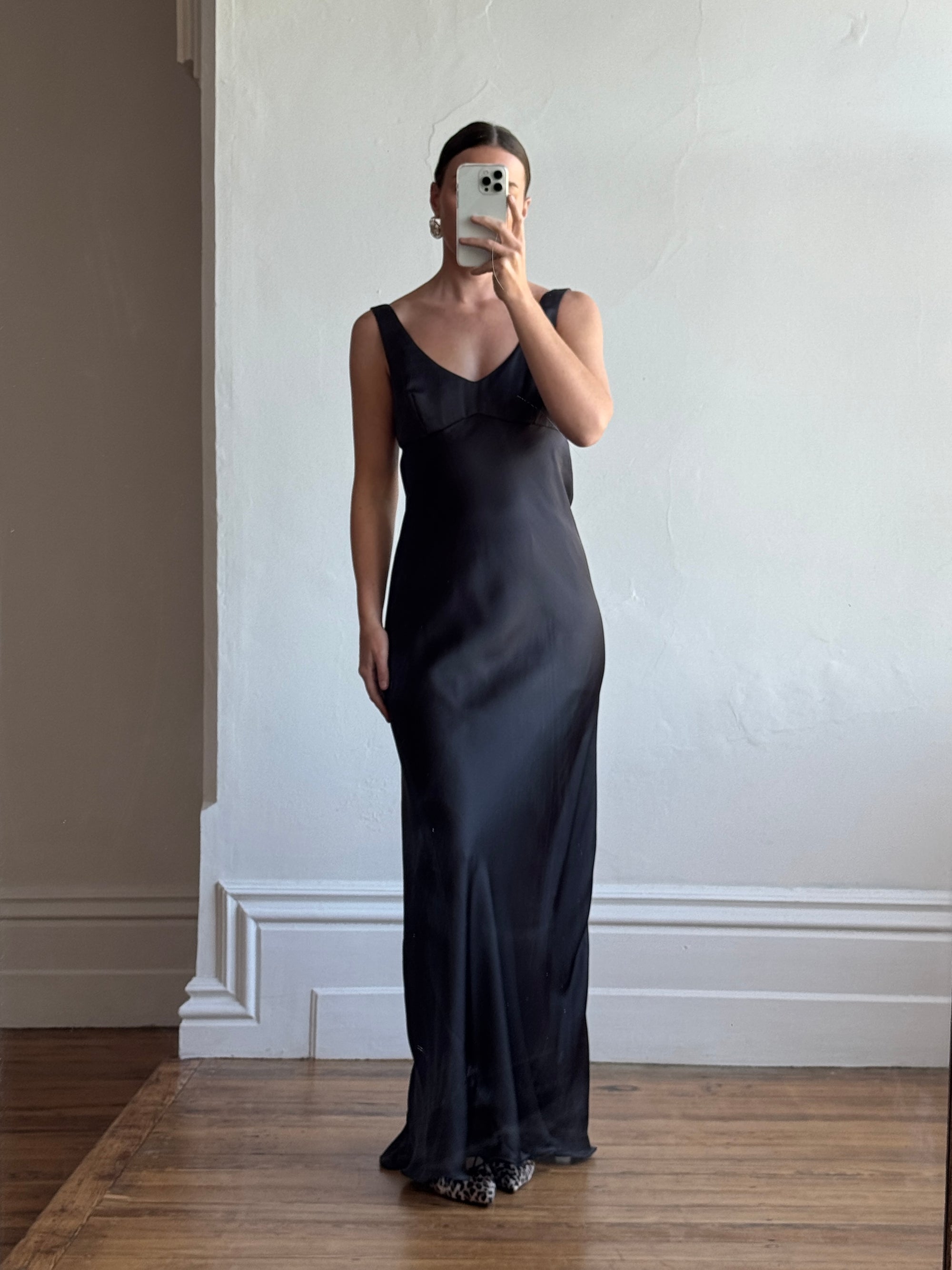 Vintage 90s Bias Cut Prom Dress Noir