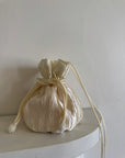 Vintage Crushed Satin Bridal Pouch Bag with Rope Strap