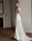 Vintage 90s Italian Beaded Lace and Satin Wedding Gown