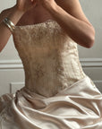 Vintage 90s Rose Crystal Encrusted Strapless Wedding Gown