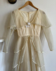 Vintage 60s Tiered Waterfall Wedding Dress Creme
