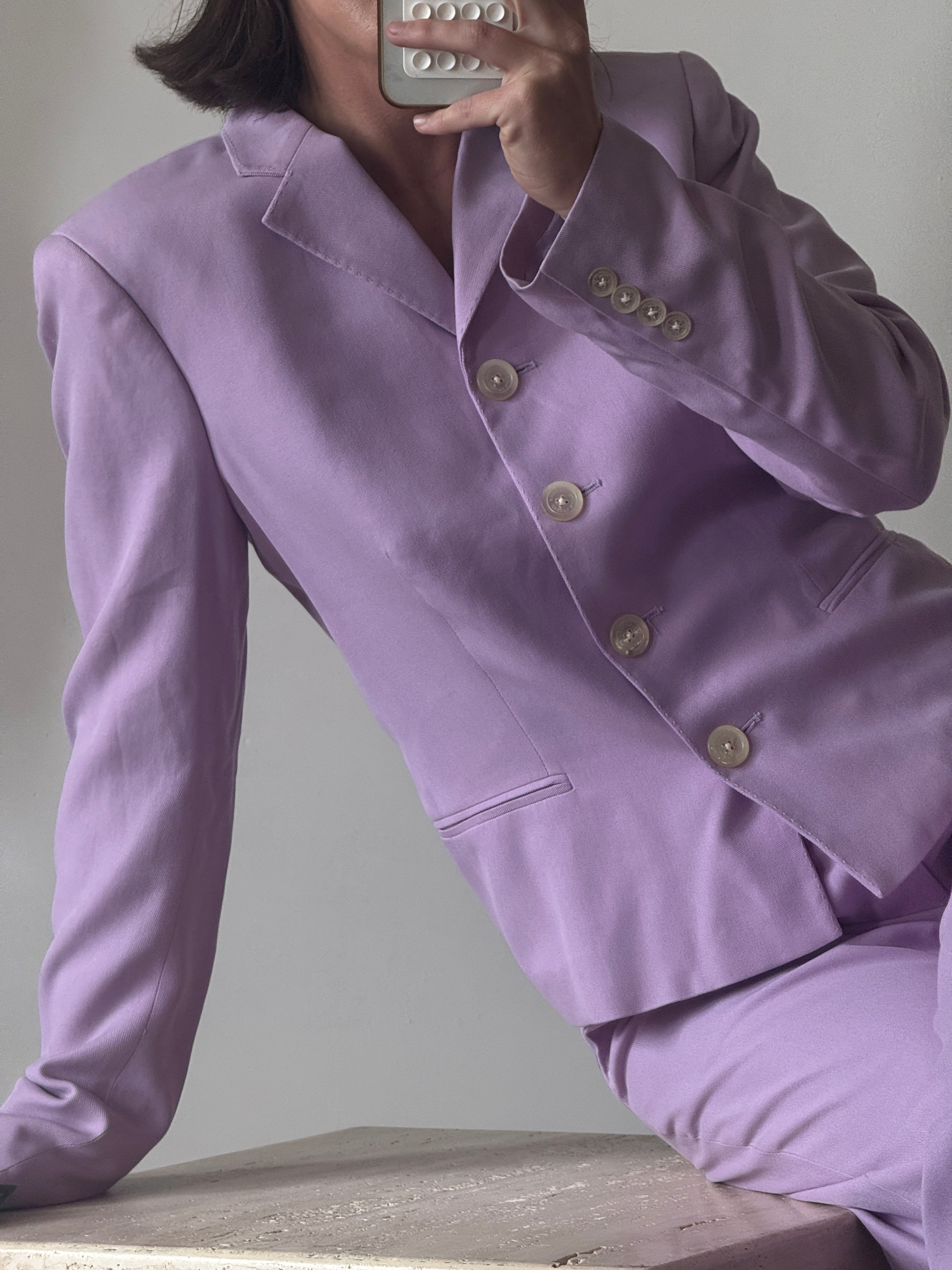 Vintage 90s Ralph Lauren Pure Silk Lilac Suit with Original Tags Attached