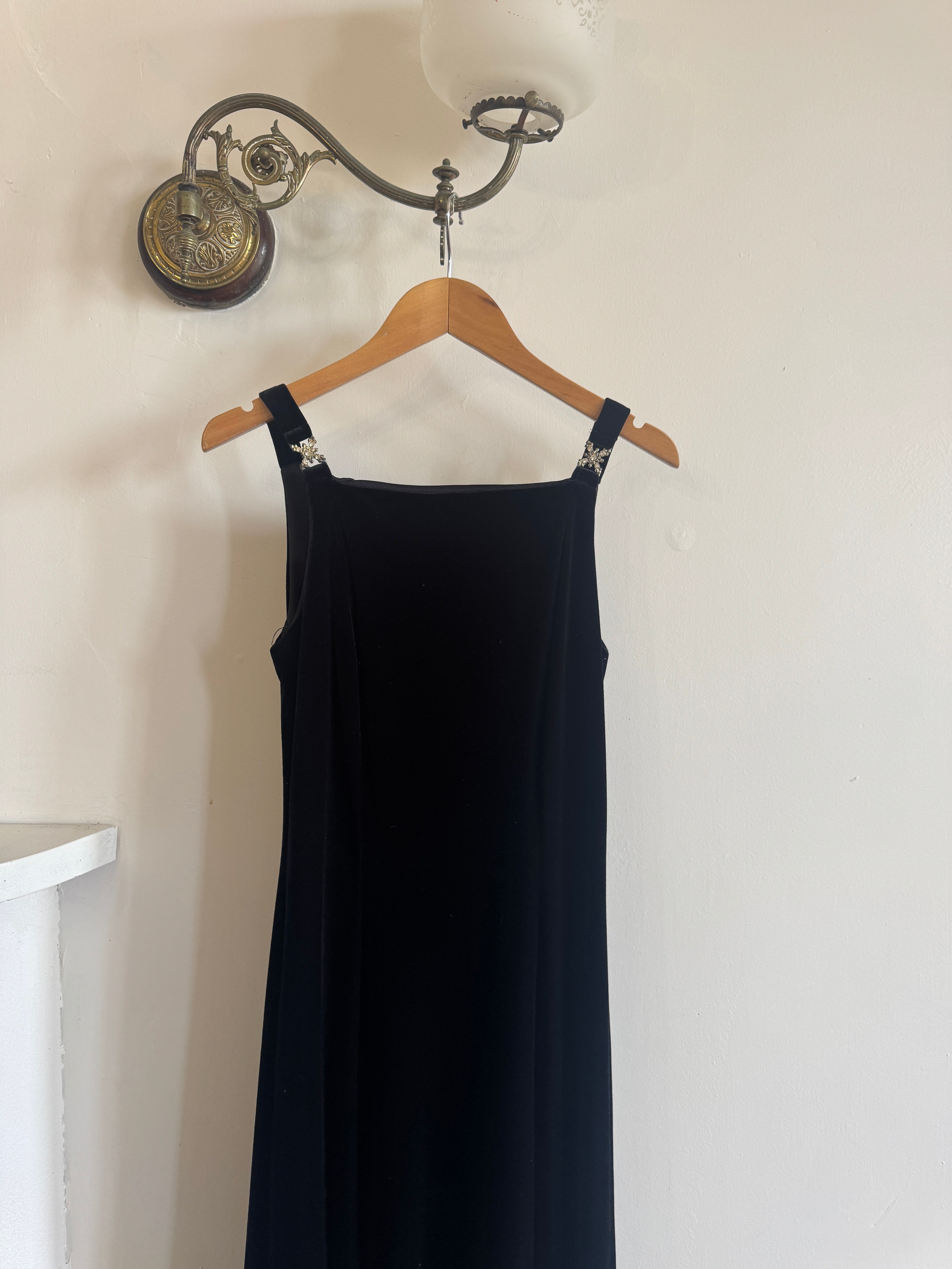 Vintage 90s Velvet High Front Evening Gown With Rhinestones