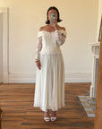 Vintage 90s Lace Off The Shoulder Chiffon Wedding Dress