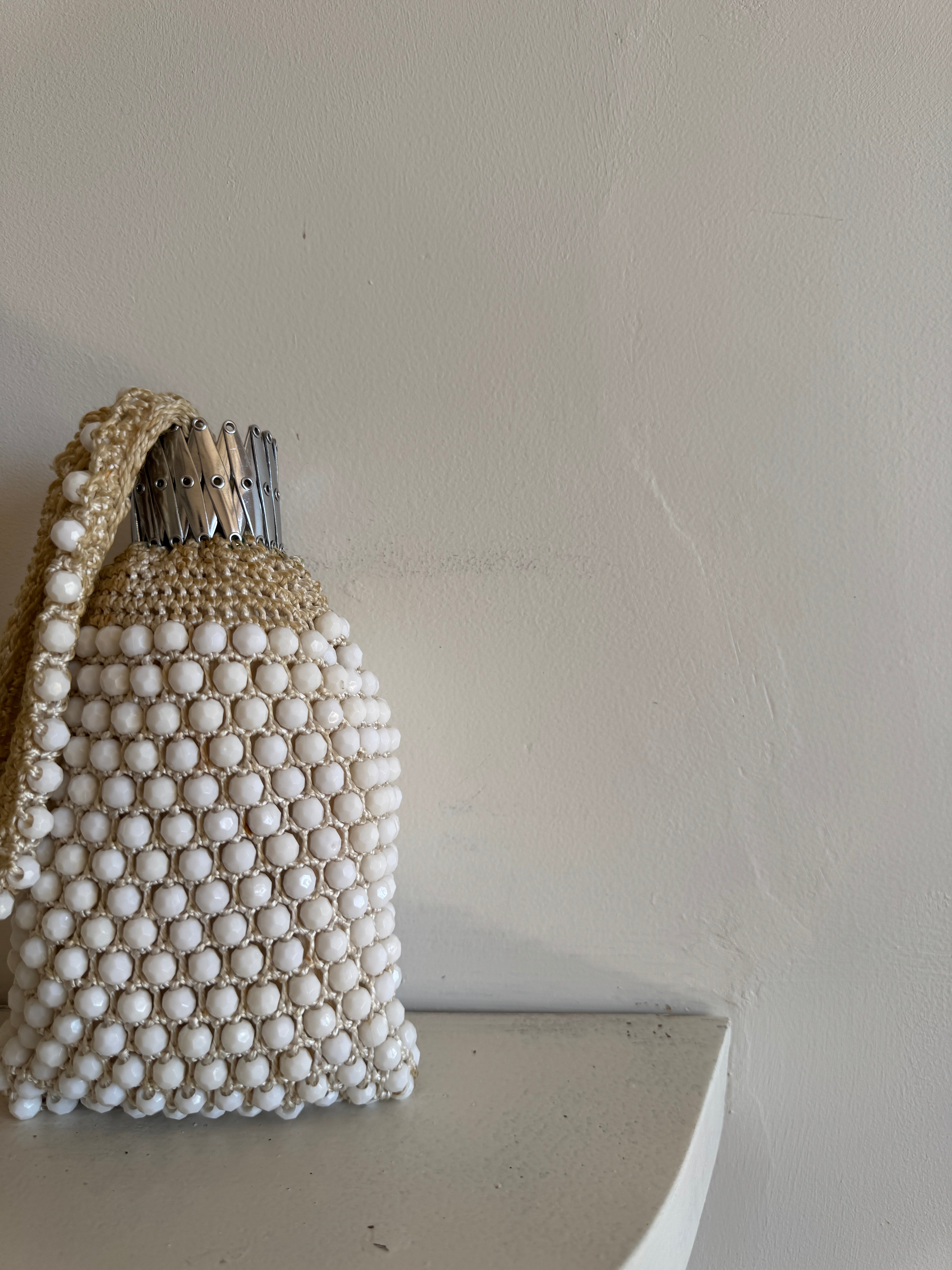 Vintage 60s Beaded Crochet Accordion Bag