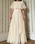 Vintage 60s Pleated Flutter Maxi Creme