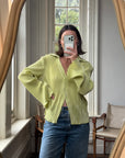Vintage 90s Lime Pleated Button Up Blouse