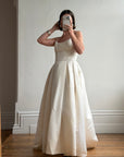 Vintage 90s Crystal Gathered Princess Satin Wedding Gown