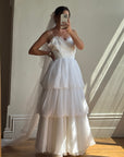 Vintage 70s Tiered Bubble Chiffon Wedding Dress