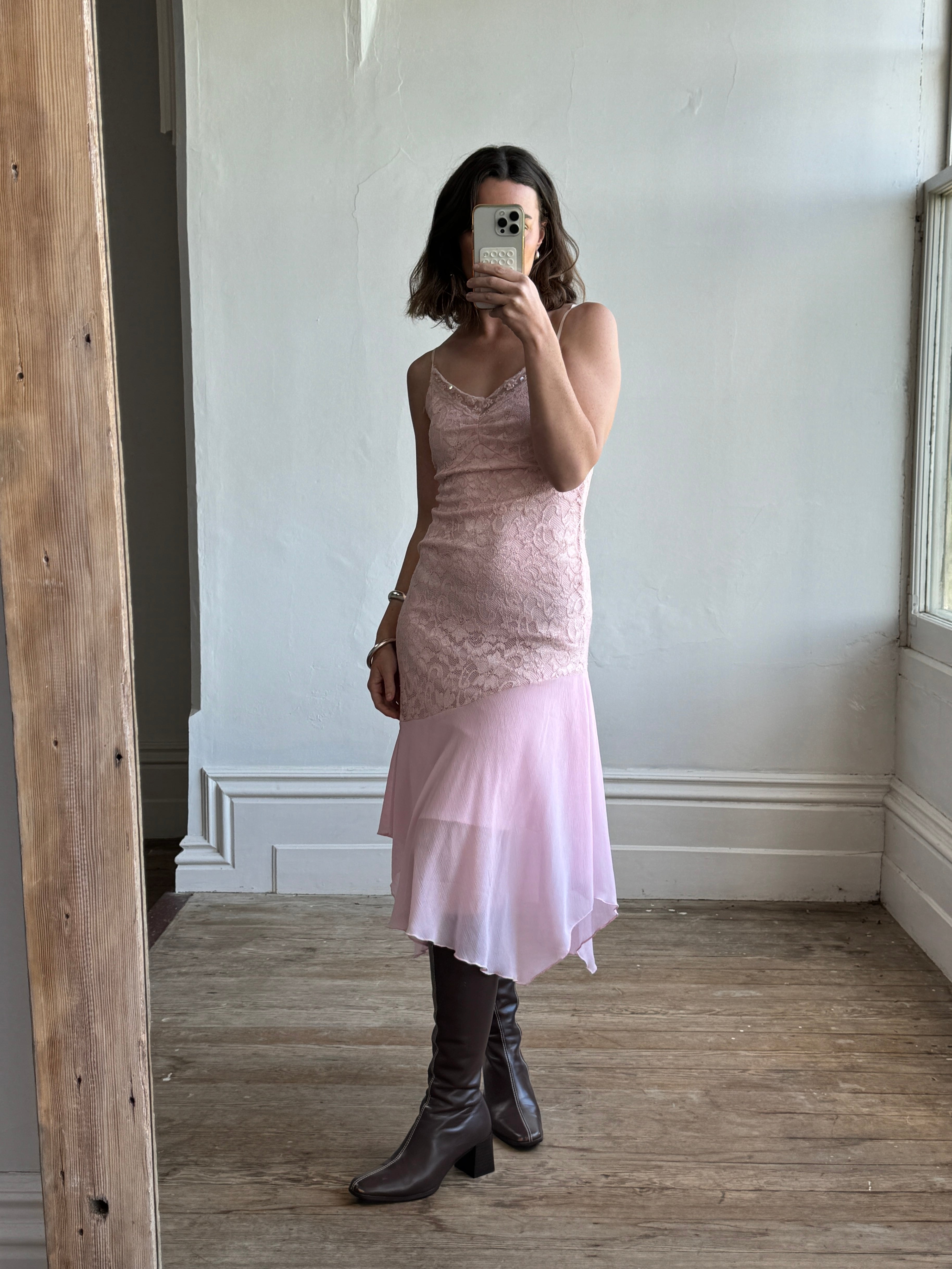 Vintage Pink Lace Asymmetrical Fairy Dress
