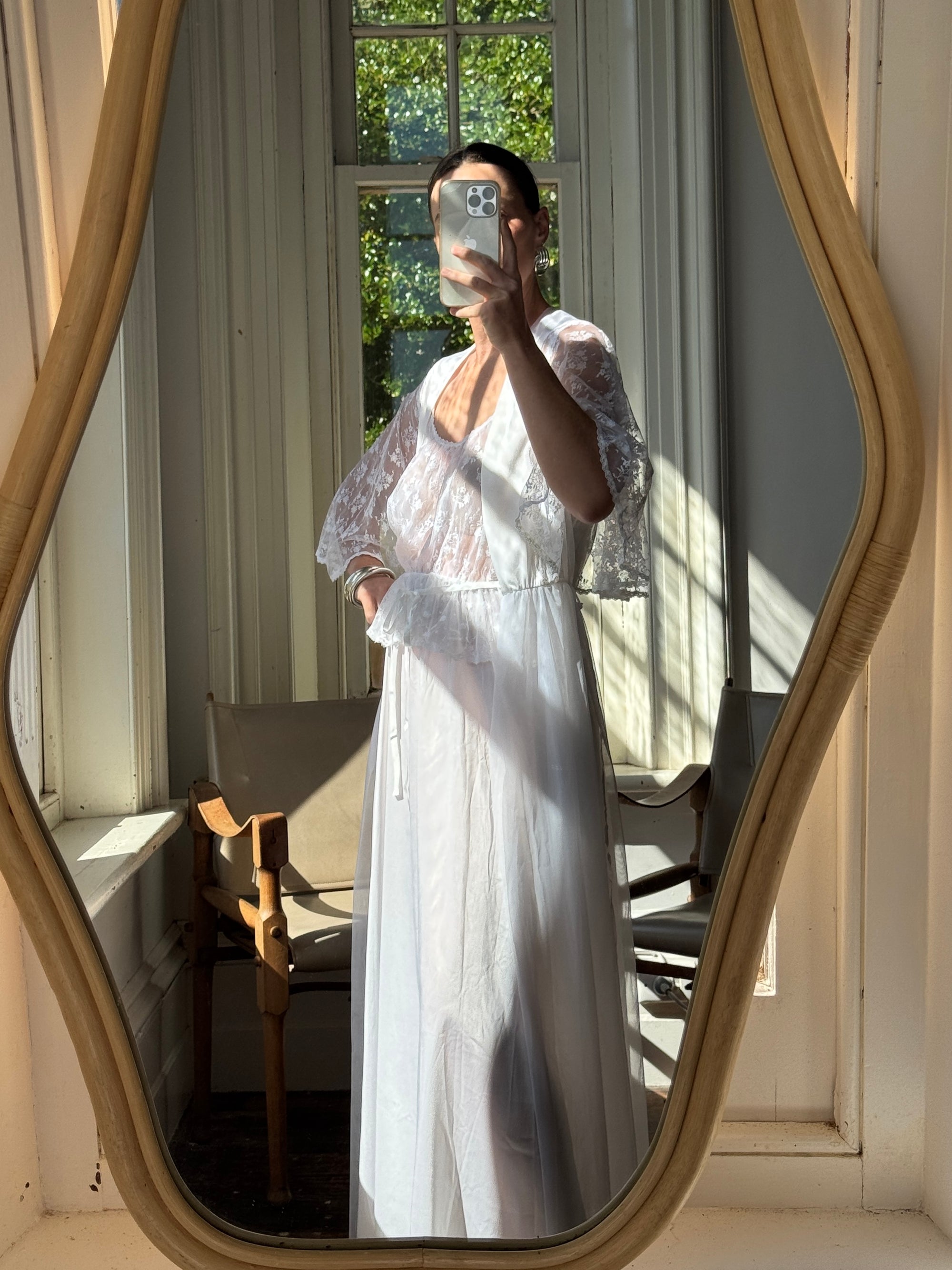 Vintage 80s Lace Peignoir and Slip Set