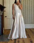 Vintage 40s Liquid Satin Sleeveless Lace Wedding Gown