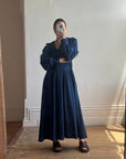 Vintage 80s Giant Collar Chambray Dress Navy