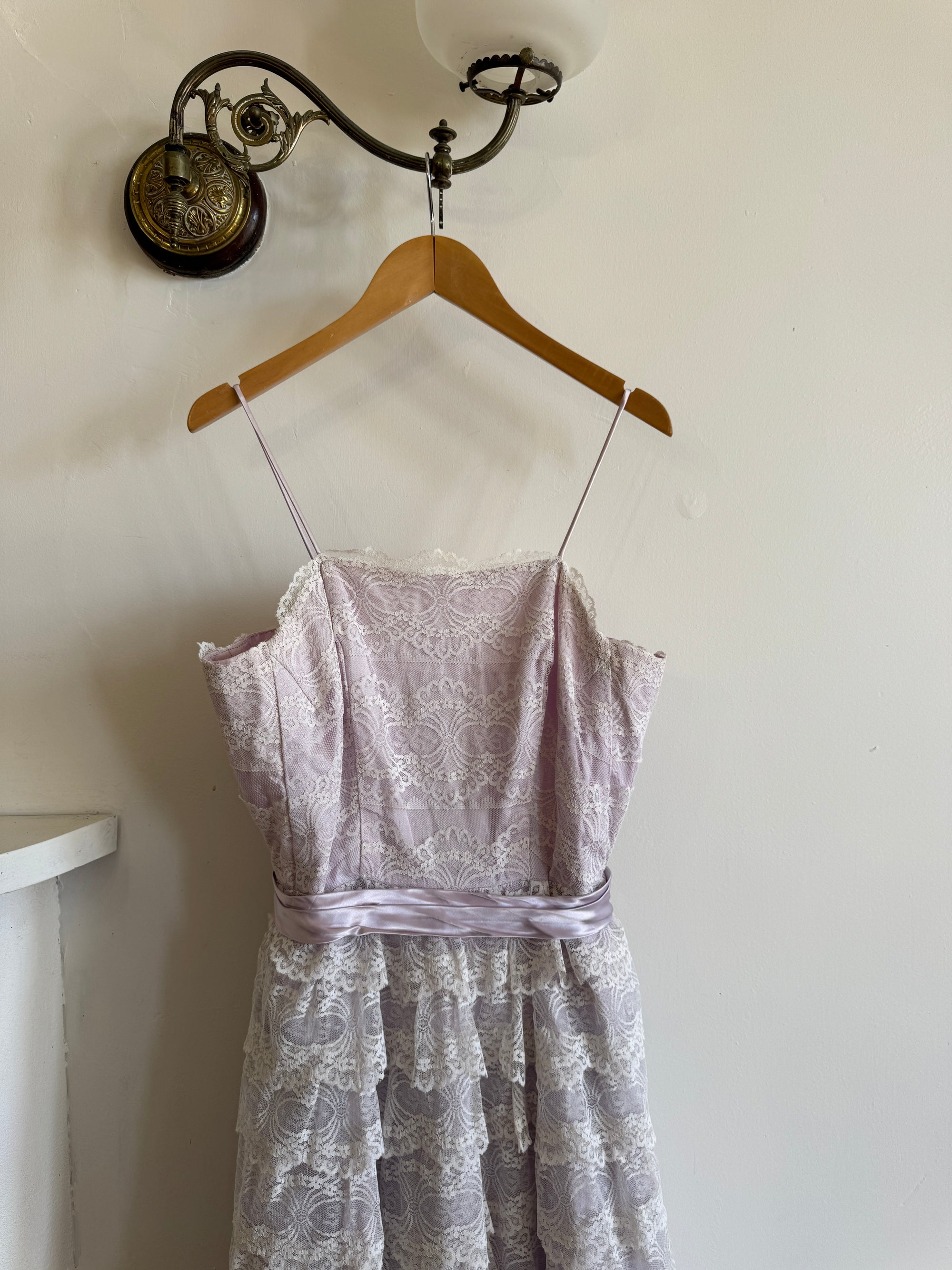 Vintage 50s Cupcake Tiered Lace Prom Dress Lilac