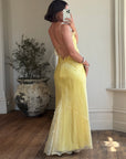Vintage 90s Organza Yellow Ruffle Prom Slip Dress