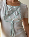 Vintage 70s Milkmaid Crepe Sundress Ice Blue