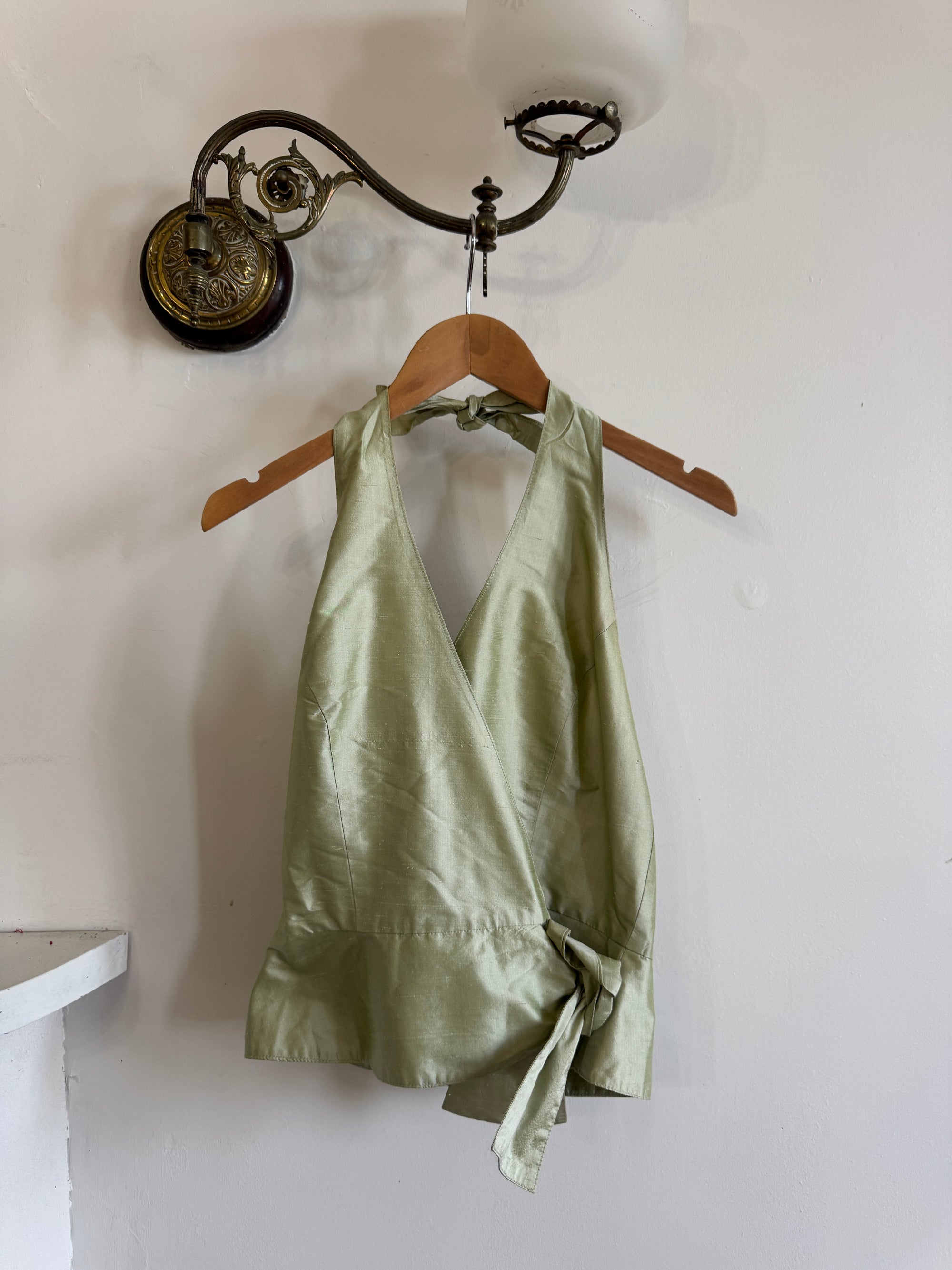 Vintage 90s Pure Silk Sleeveless Wrap Top Apple