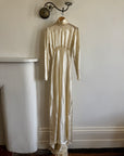 Vintage 40s Liquid Satin Wedding Gown Jester Lace Neckline