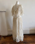 Vintage 70s Prairie Lace Wedding Dress Creme