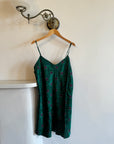 Vintage Emerald Green and Purple Jacquard Satin Slip Mini