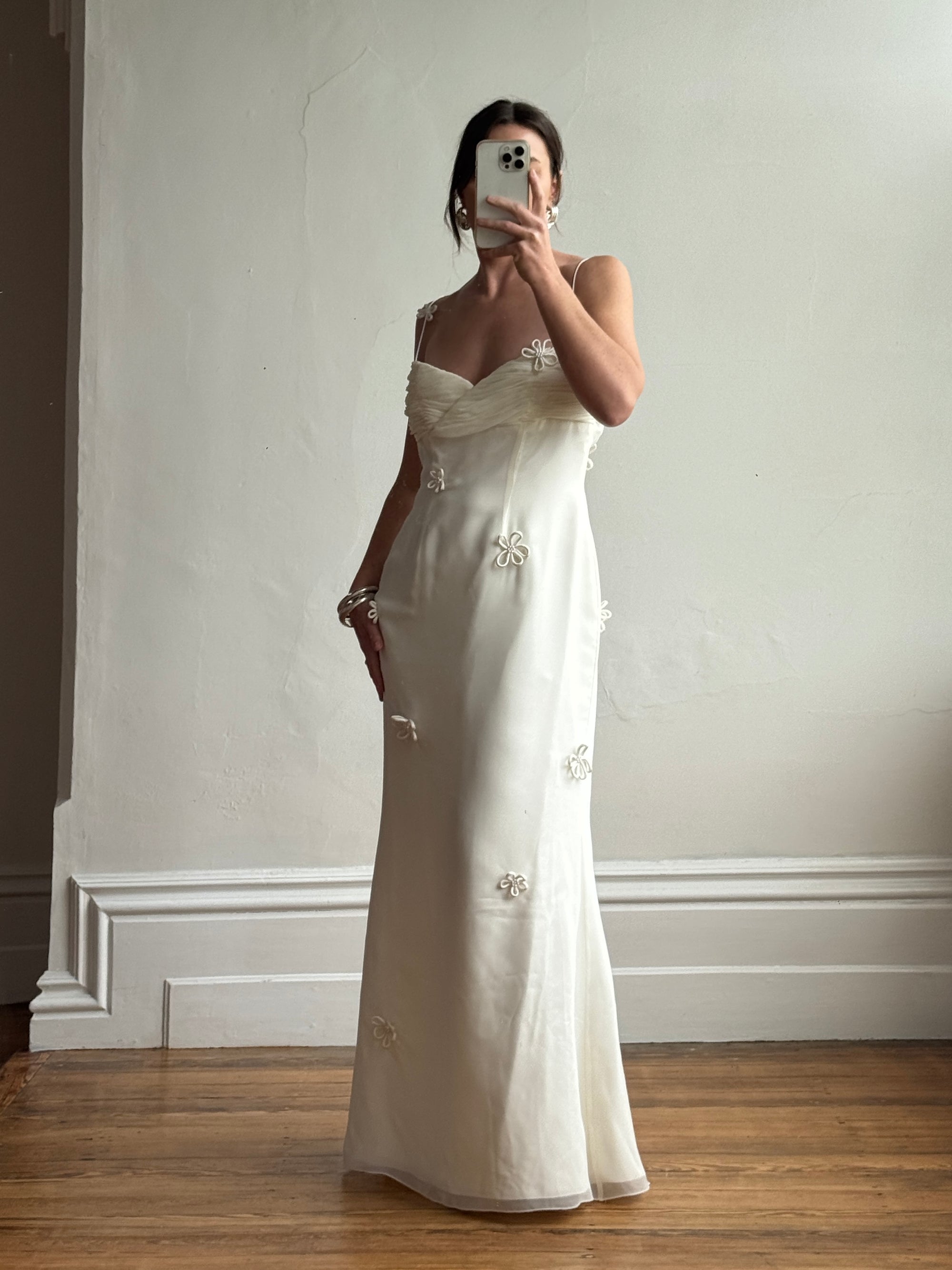 Vintage 90s Gathered Daisy Wedding Dress