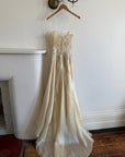 Vintage 90s Italian Nude Floral Beaded Silk Organza Wedding Gown