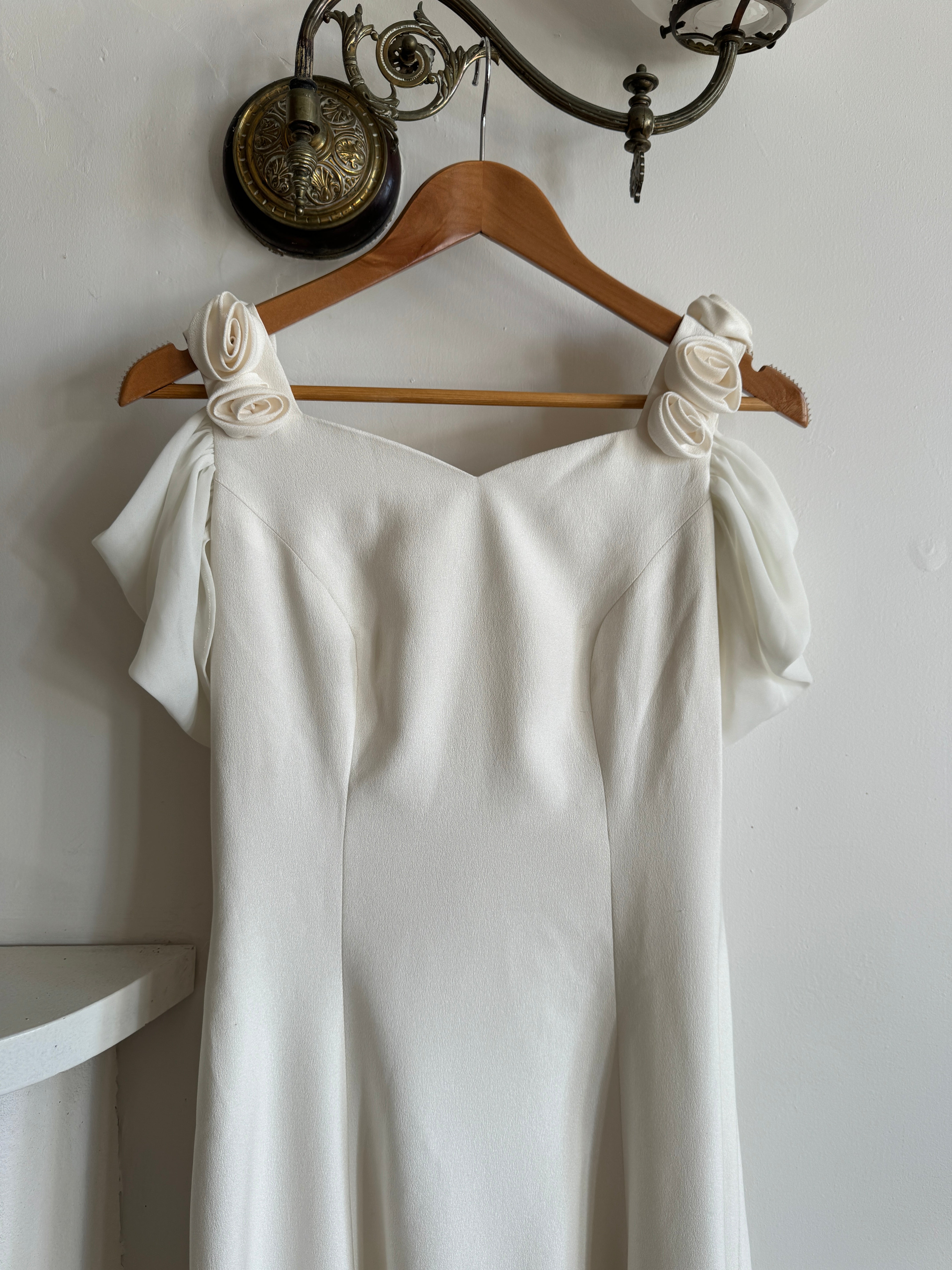 Vintage 90s Crepe Rosette Wedding Dress